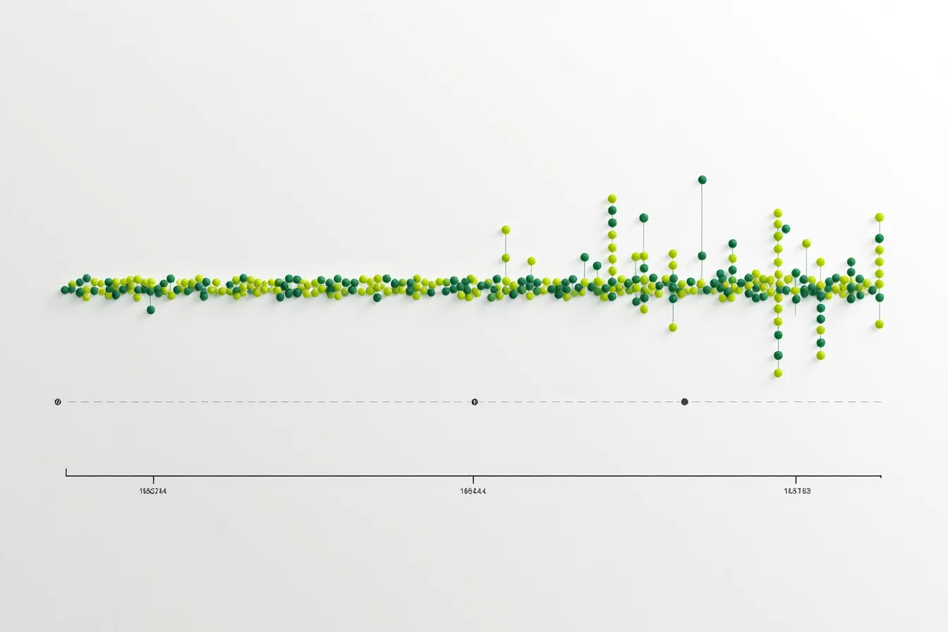 Three rows of progressively longer connected green node lines representing telomere extension on cool off-white